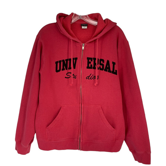 Universal Studios Hollywood Florida Sz L Spellout Red Zip Hoodie Sweatshirt - Picture 1 of 7